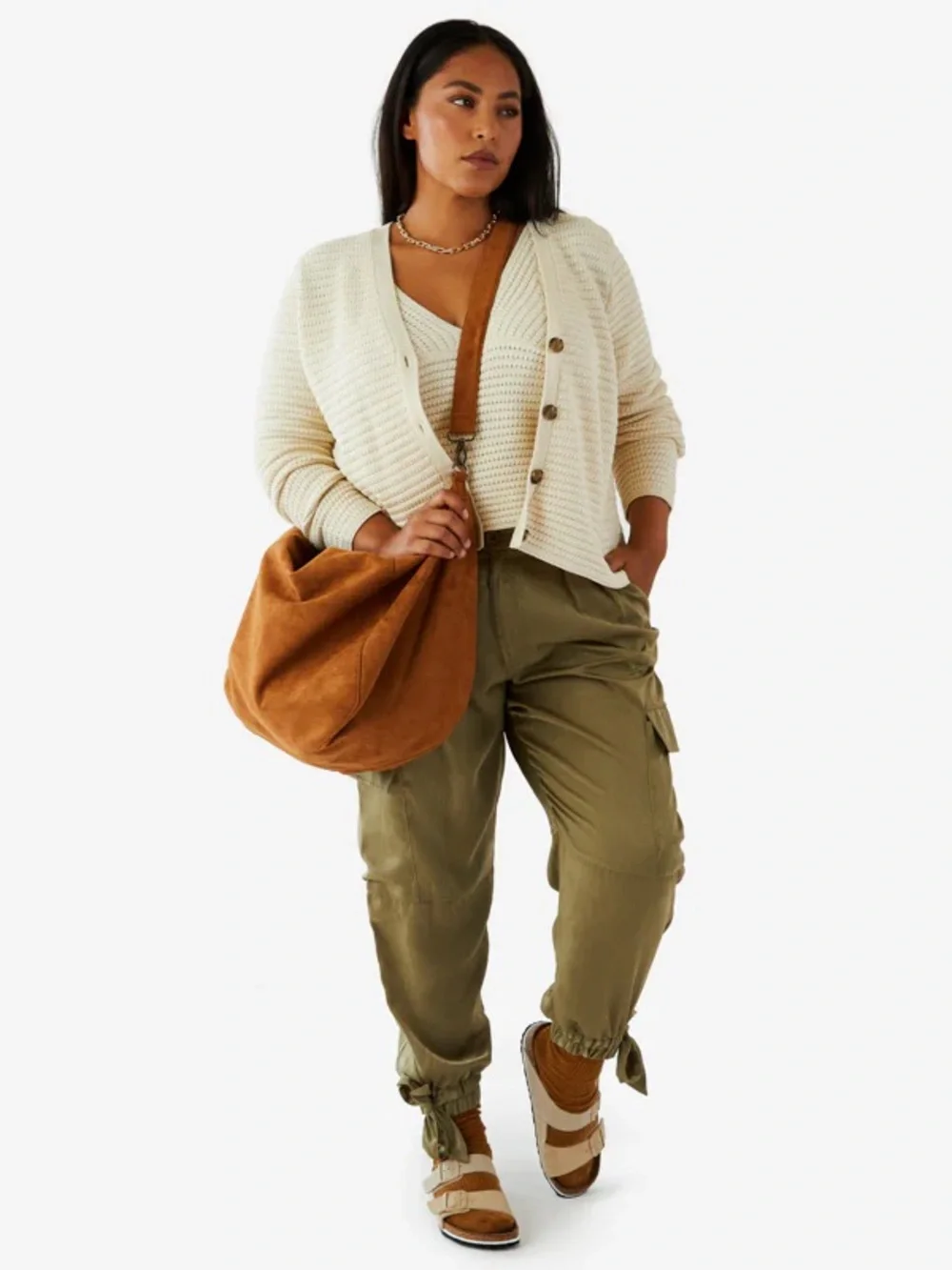 Beige/Taupe Hobo Shoulder Bag
